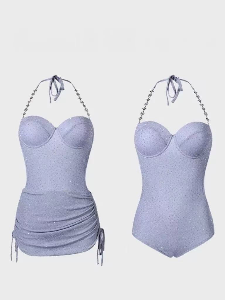 Lilac Galaxy One-Piece Swimsuit with Mini Skirt