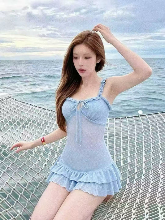 Lilibelle Blue Lace Ruffle Swimsuit Set