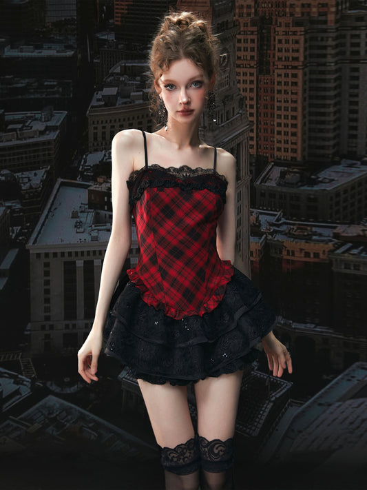 Tut Tuto Plaid Puffy Lace Mini Dress & Jacket