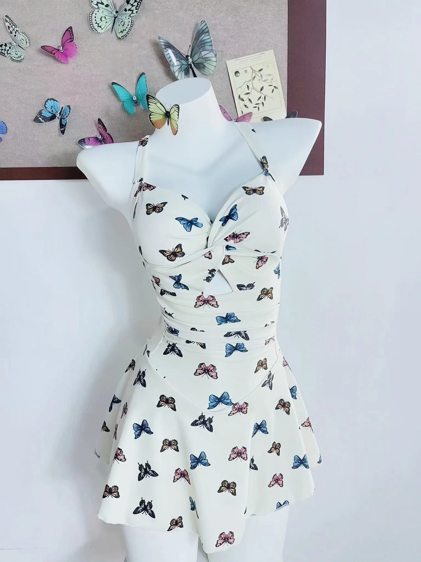 Papillon Swim Dress — Butterfly Print & Sweetheart Neckline