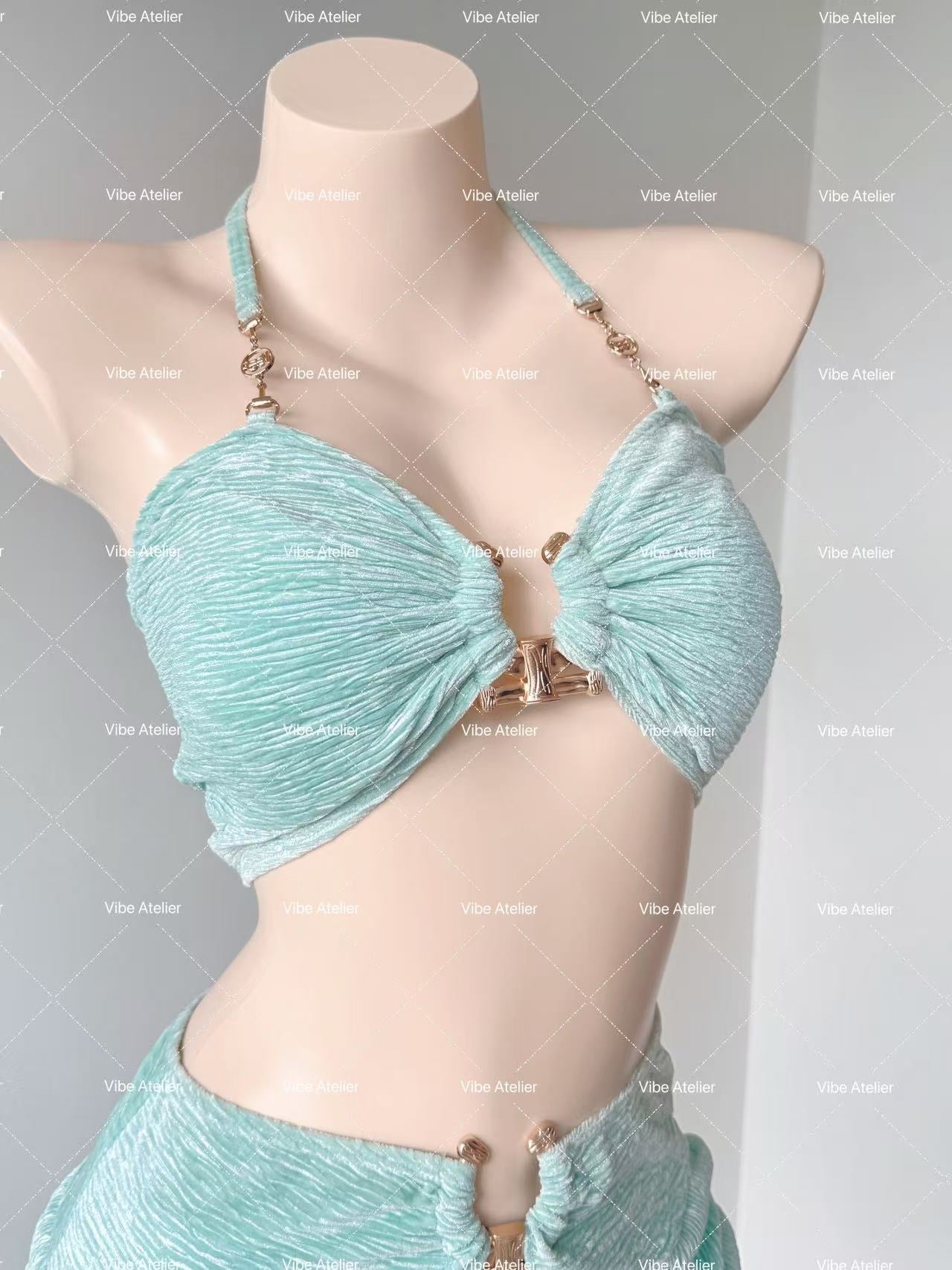 Mint Mambo 3-Piece Halter Bikini Set