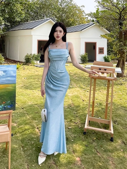 Sparkling Baby Blue Corset Maxi Dress