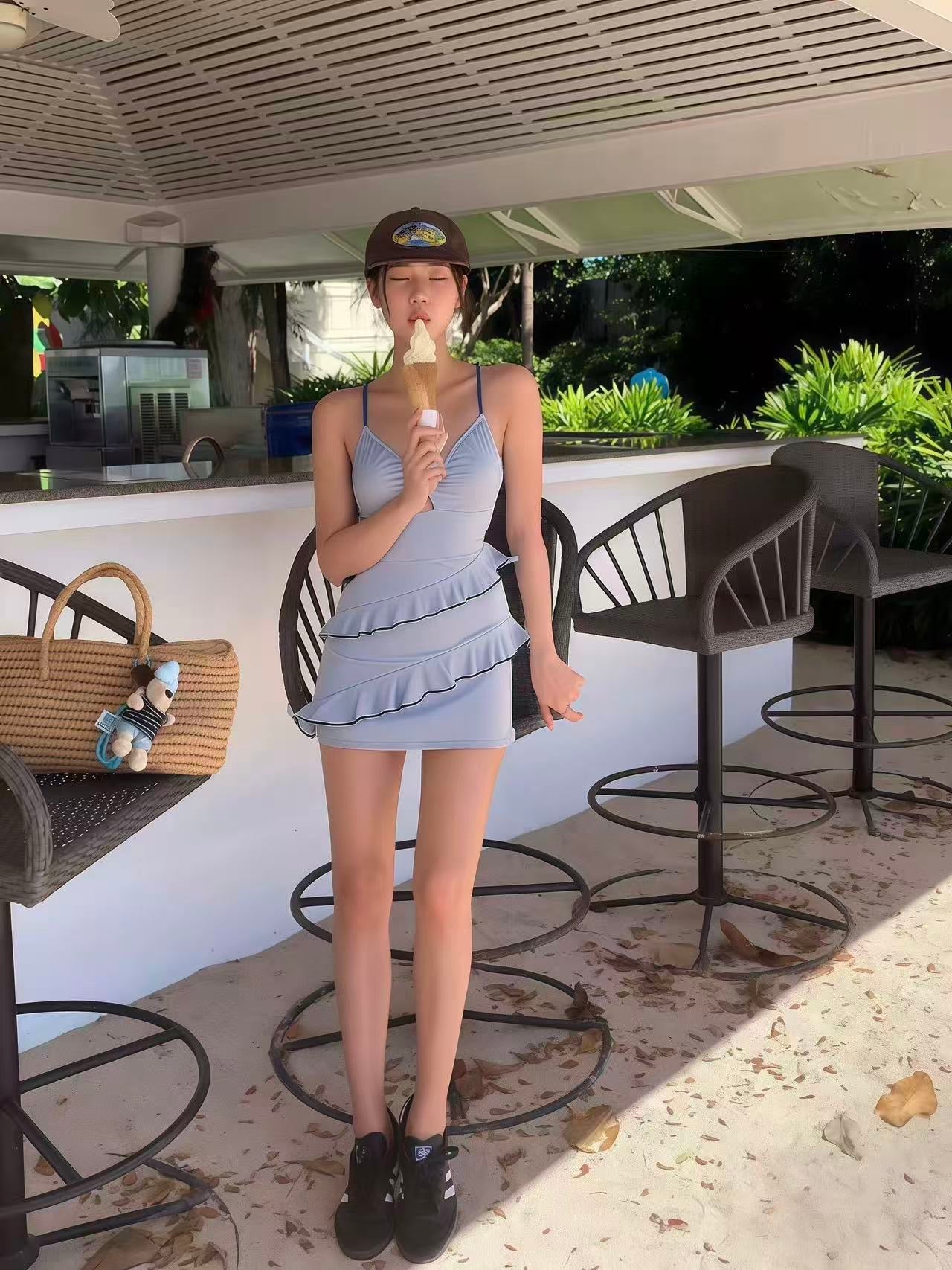 Azure Ruffle One-Piece Swimsuit