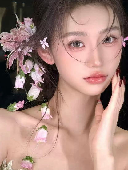 Ethereal Pink Bellflower Cascading Hair Clip