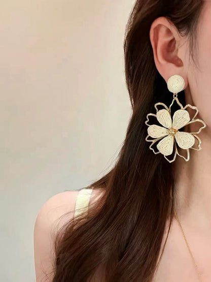 Ivory Bloom Gold-Frame Floral Drop Earrings