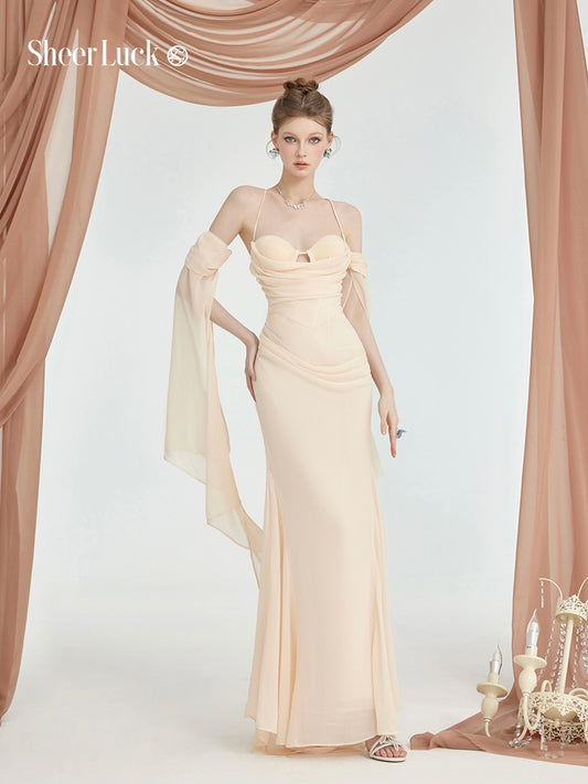 Jasmine Chiffon Backless Corset Spaghetti Strap Maxi Dress