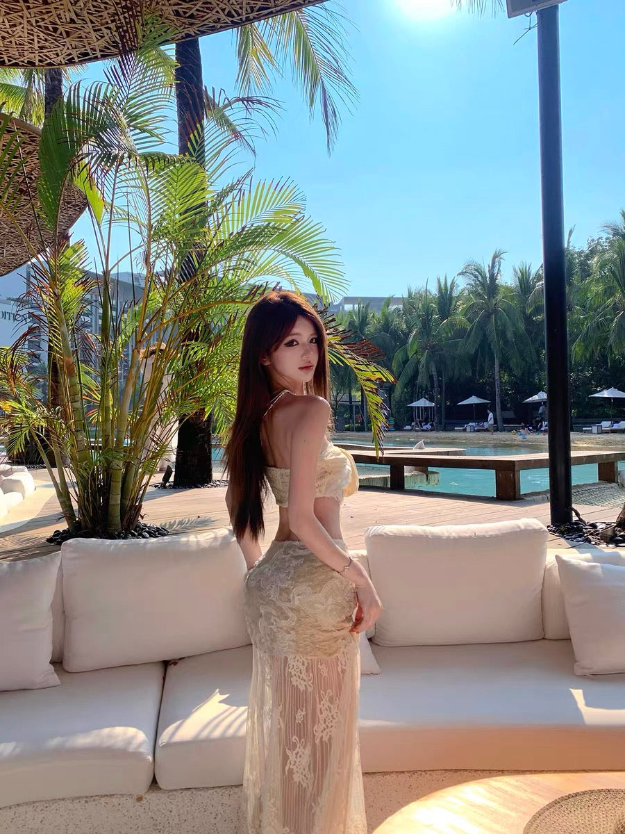 Mermaid Lace Crop Top & Maxi Skirt Set