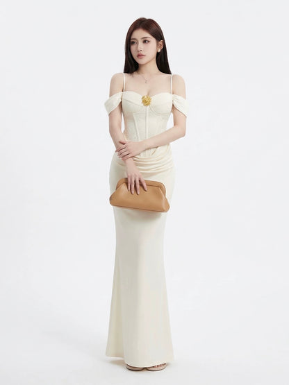 Ivory Rosette Corset Maxi Dress
