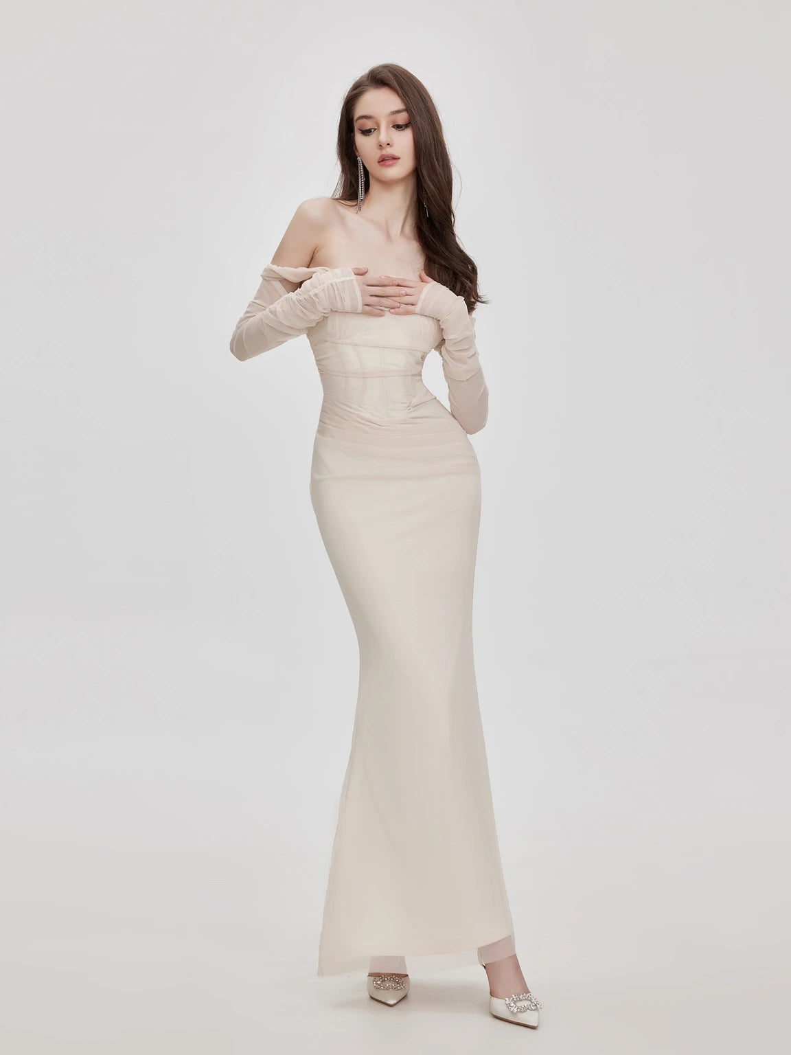 Ariel Mesh Off-Shoulder Mermaid Maxi Dress