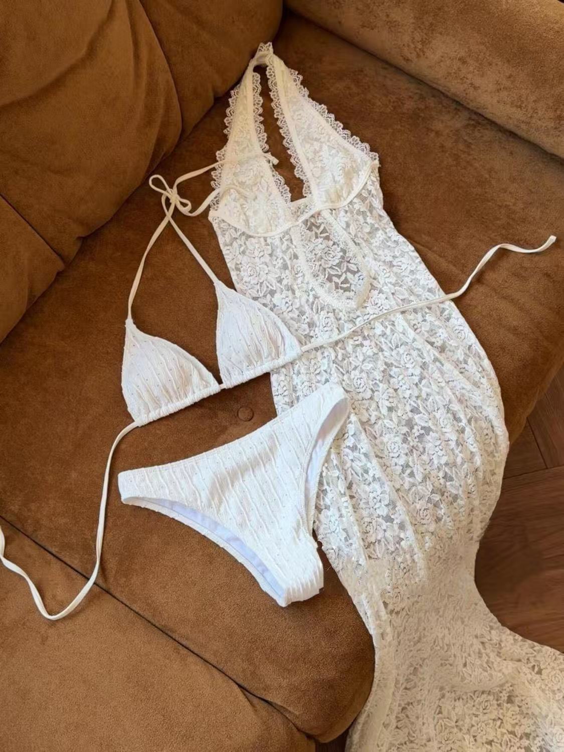 Lace See-Thru Maxi Dress with Bikini Set