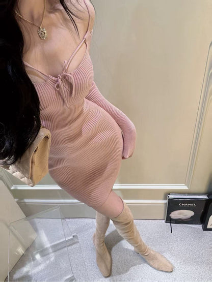 Pale Pink Knit Mini Dress