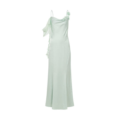 SHEERLUCK SLLYQ26302 Vacation style swing collar suspender fish tail dress (Green)