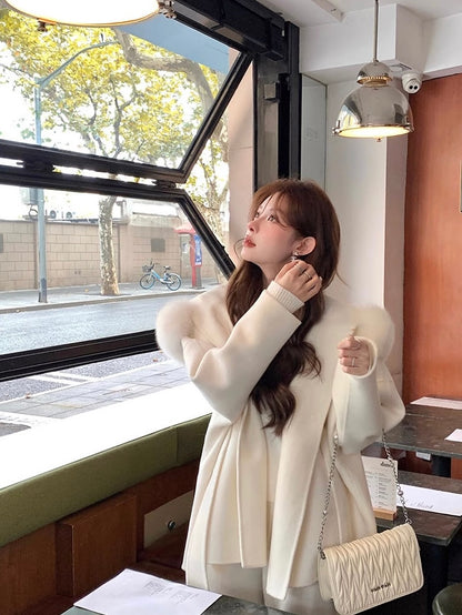 Snowy Fairytale Wrap Coat With Detachable Faux Fur