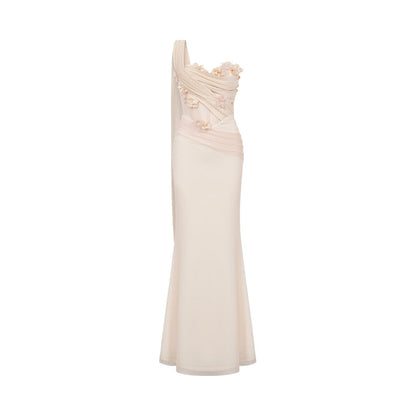 SHEERLUCK SLLYQ26406 3D floral ribbon strapless fishtail dress