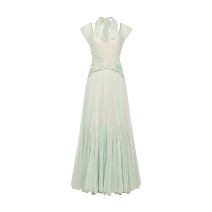 SHEERLUCK SLLYQ26107 Lace fishbone halter neck dress
