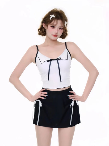 Black and White Bow Tankini Swimsuit