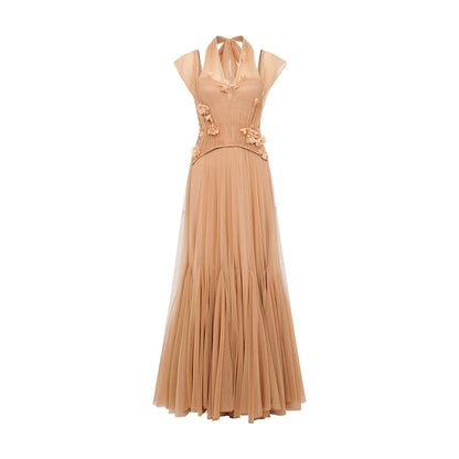 SHEERLUCK SLLYQ26107 Lace fishbone halter neck dress