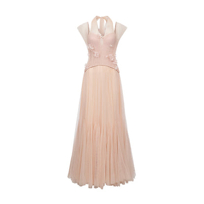 SHEERLUCK SLLYQ26107 Lace fishbone halter neck dress