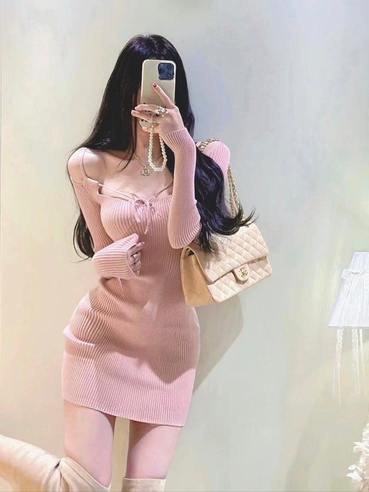 Pale Pink Knit Mini Dress