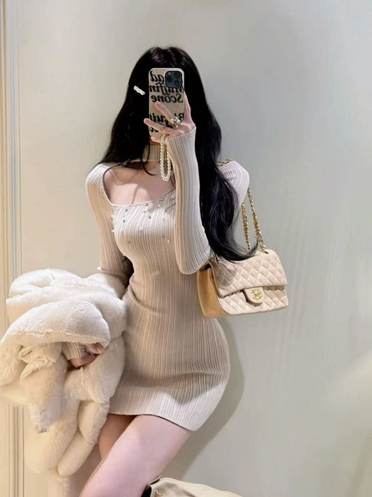 Champagne Muse Knit Mini Dress
