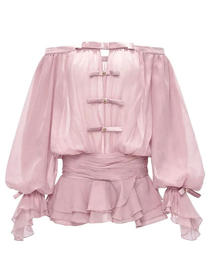 See Thru Off Shoulder Puff Sleeve Dress