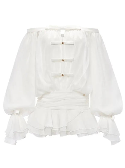 See Thru Off Shoulder Puff Sleeve Dress