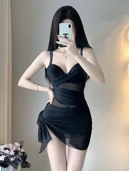 Blokette Black One-Piece Swimsuit with Sarong