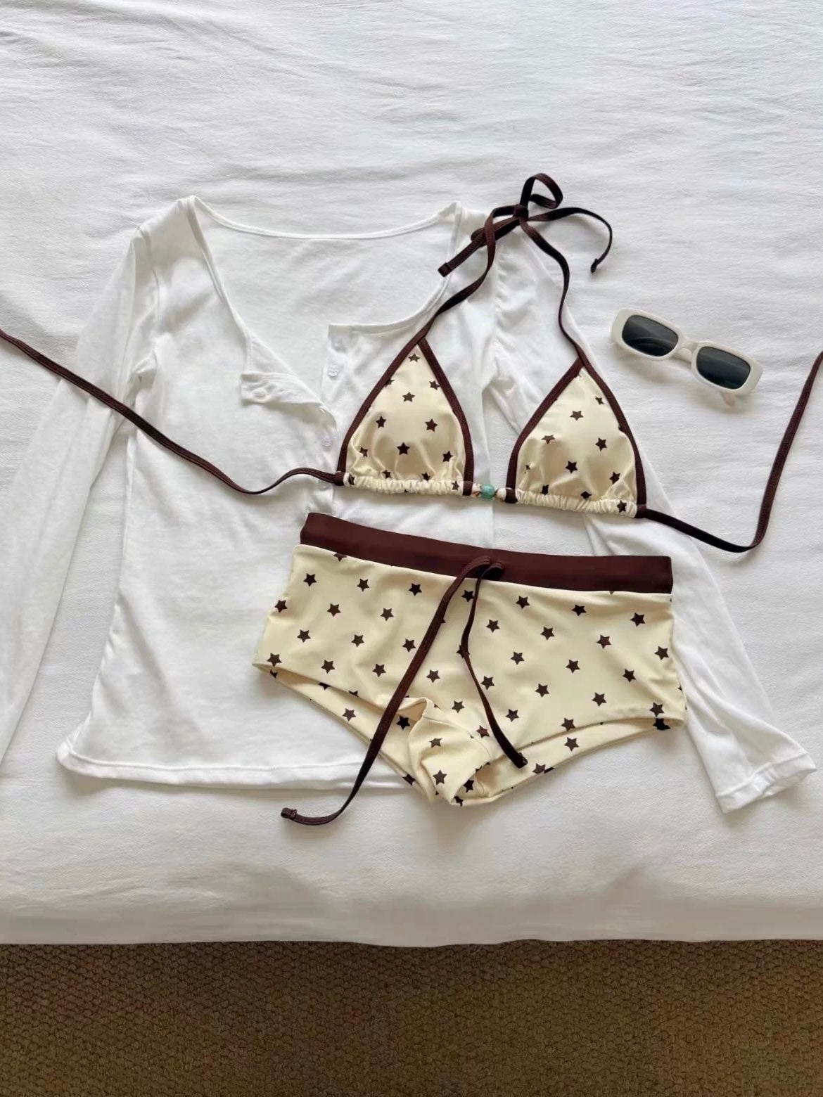Cream Starlight Bikini Set with Coverup