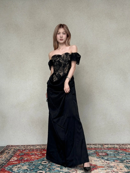 Crow Crew Satin Ruched Corset Maxi Dress - PREORDER