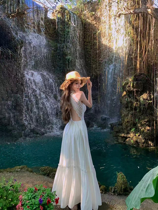 Fairy Lace Backless Maxi Dress
