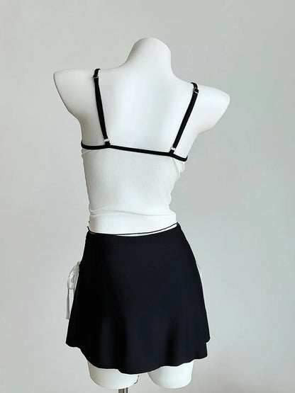 Black and White Bow Tankini Swimsuit