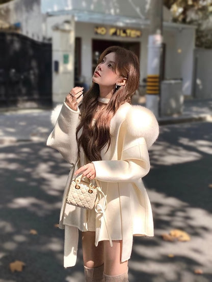 Snowy Fairytale Wrap Coat With Detachable Faux Fur