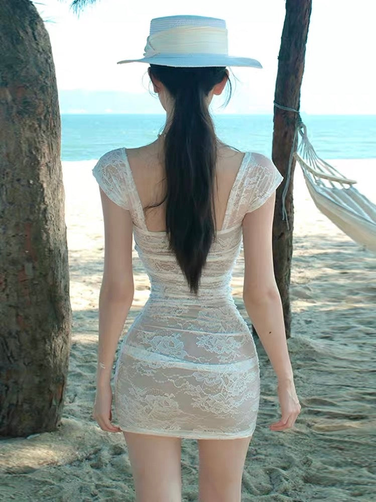Elara Ivory Lace Mini Dress