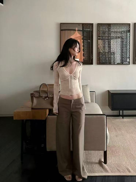Ivory Lace Bow Sheer Top