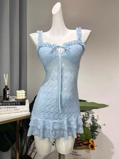 Lilibelle Blue Lace Ruffle Swimsuit Set