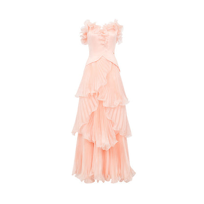 SHEERLUCK SLLYQ26307 Multi layered pleated sparkling maxi dress