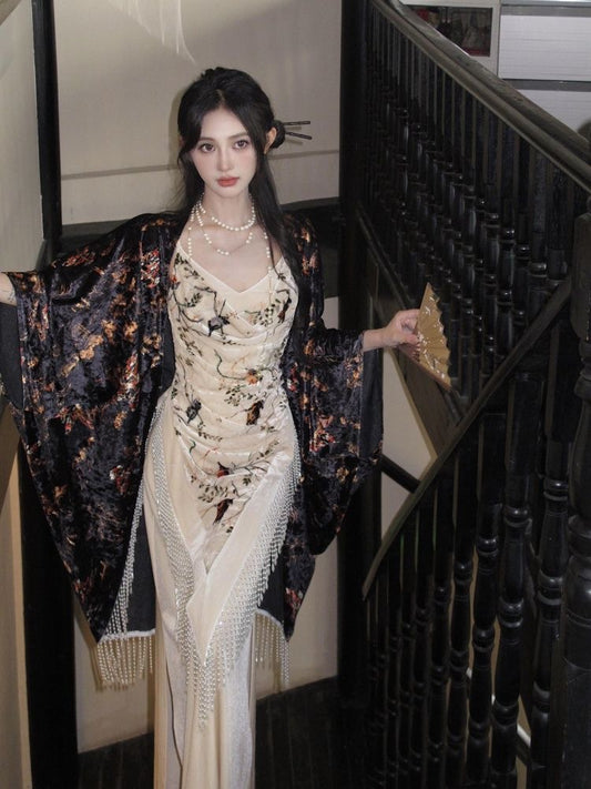 Timeless Elegancy Velvet Maxi Dress with Poncho