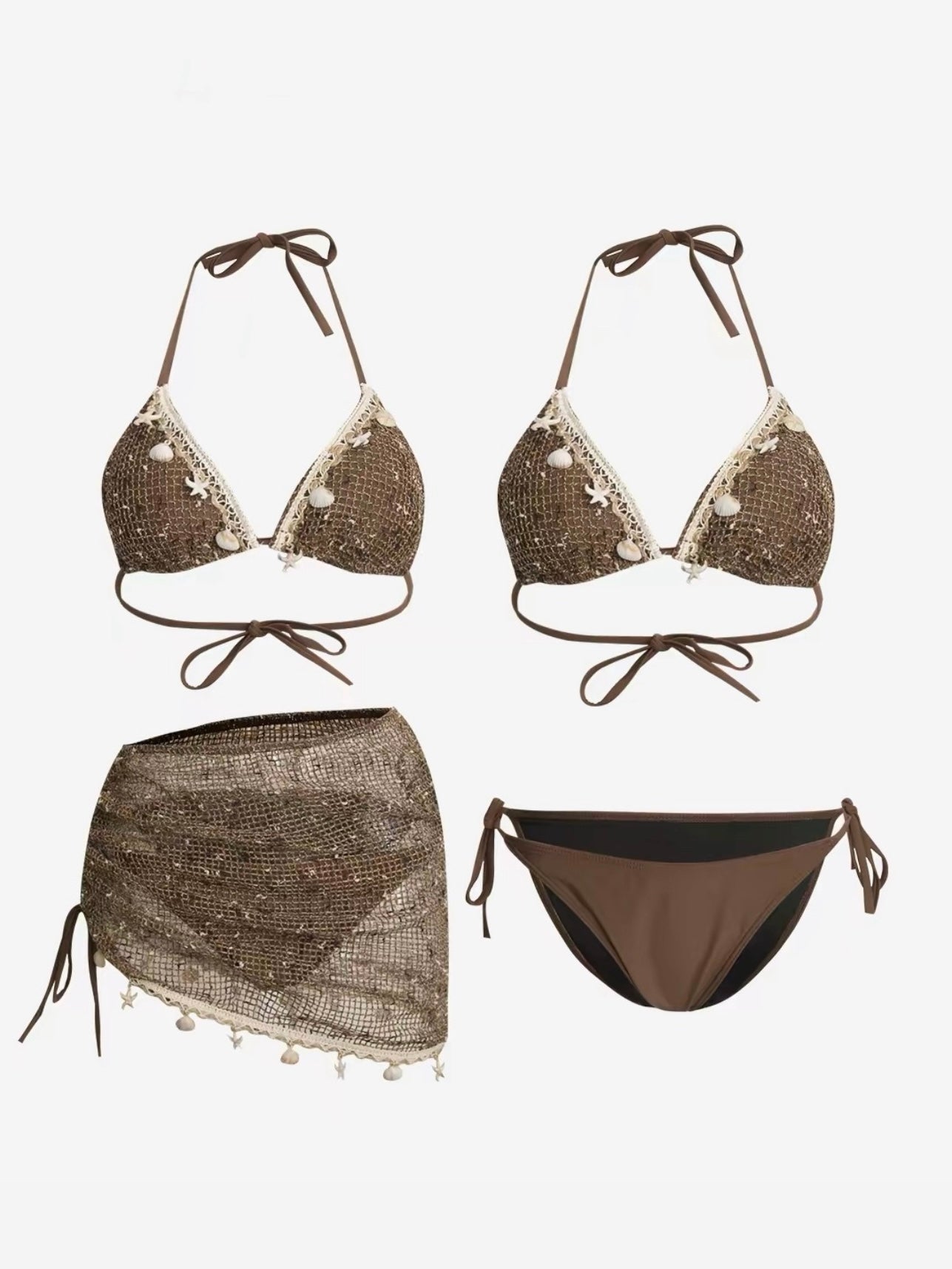 Cocoa Shell Three-Piece Bikini Set