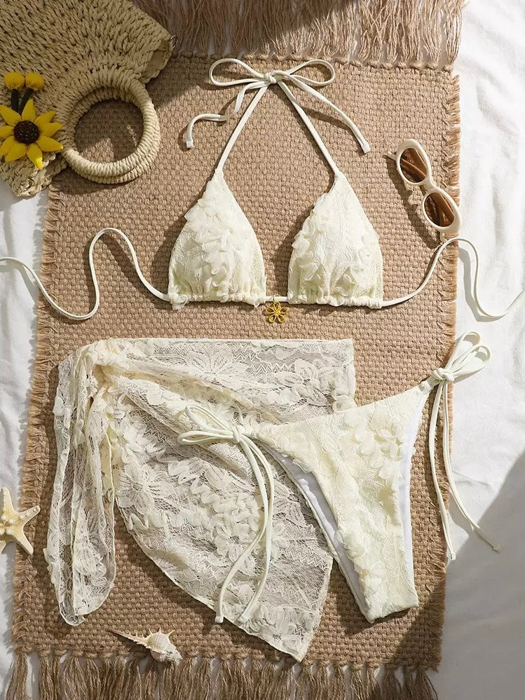 Lumière Lace Three-Piece Bikini Set