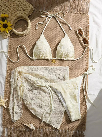Lumière Lace Three-Piece Bikini Set