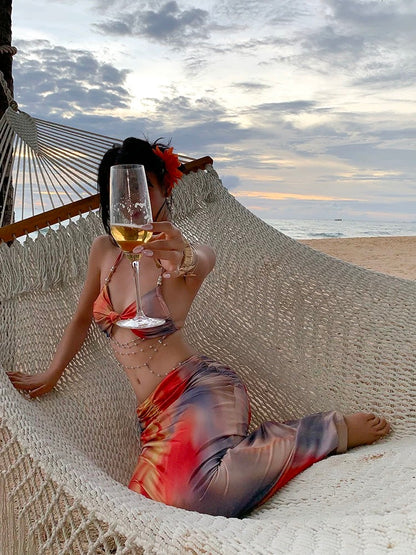 Sunset Ombre Halter Bikini Set - 3-Piece