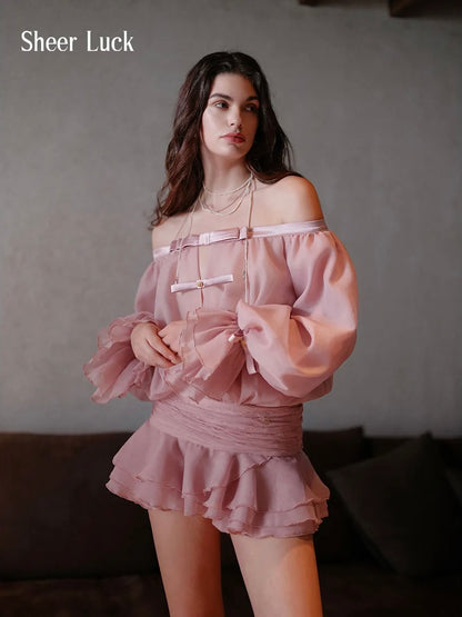 See Thru Off Shoulder Puff Sleeve Dress