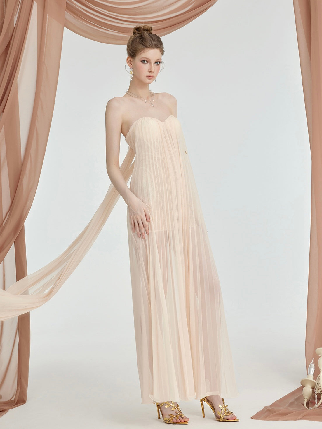 Thea Mesh Strapless Backless Maxi Dress