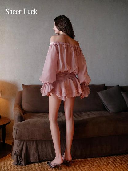 See Thru Off Shoulder Puff Sleeve Dress