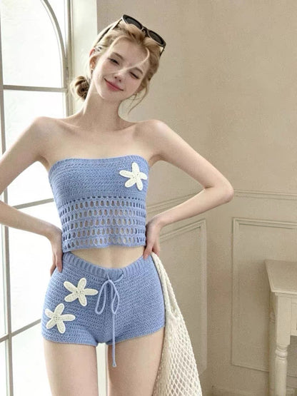Bluebell Bloom Crochet Four-Piece Bikini Set