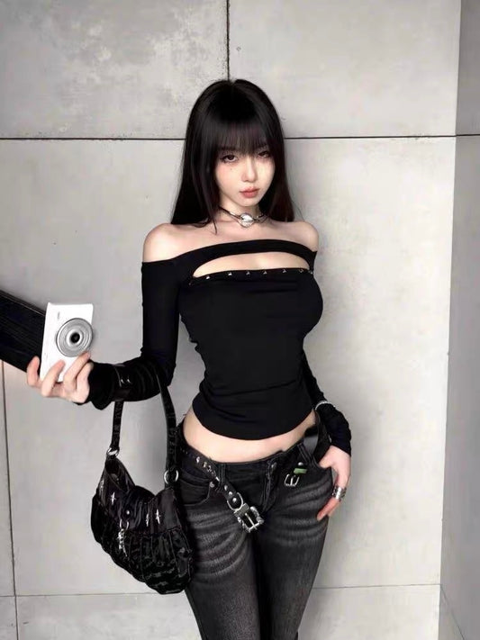 Black Cut-Out Long Sleeve Top