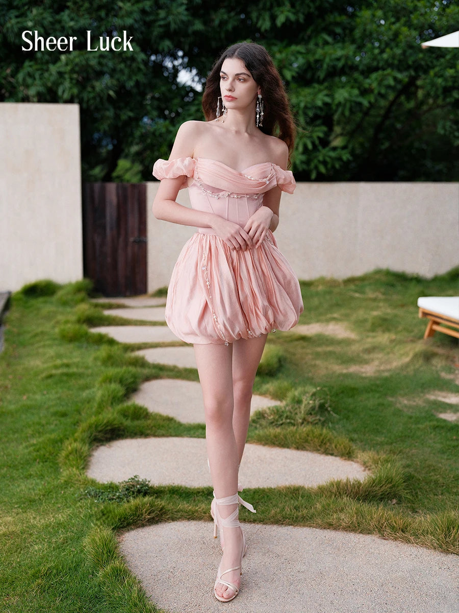 Tahlia Handmade Beaded Strapless Corset Puff Mini Dress