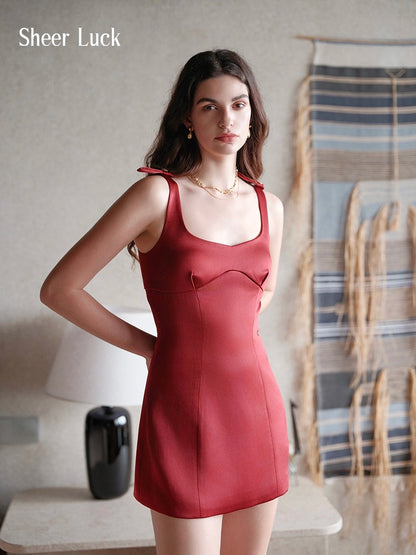 Pebble French Bow Spaghetti Strap Mini Dress