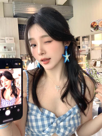 Blue Starfish Statement Earrings