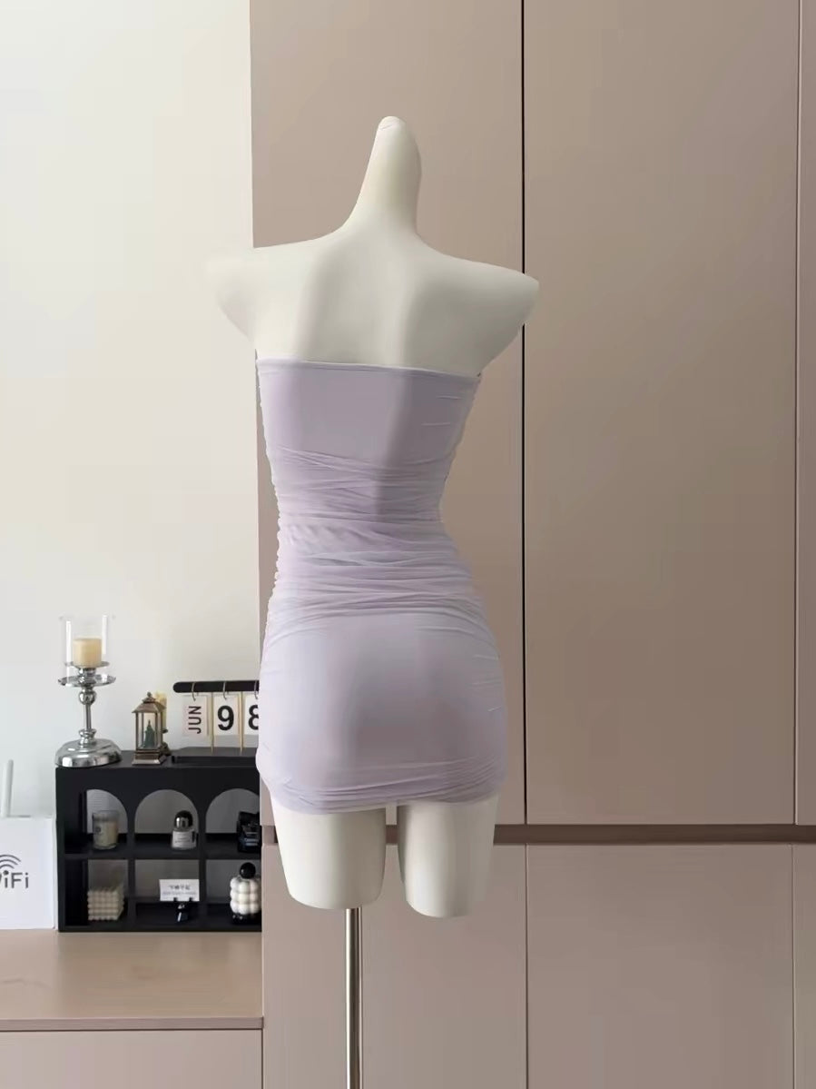 Lavender Ruched Lace-Up Mini Dress